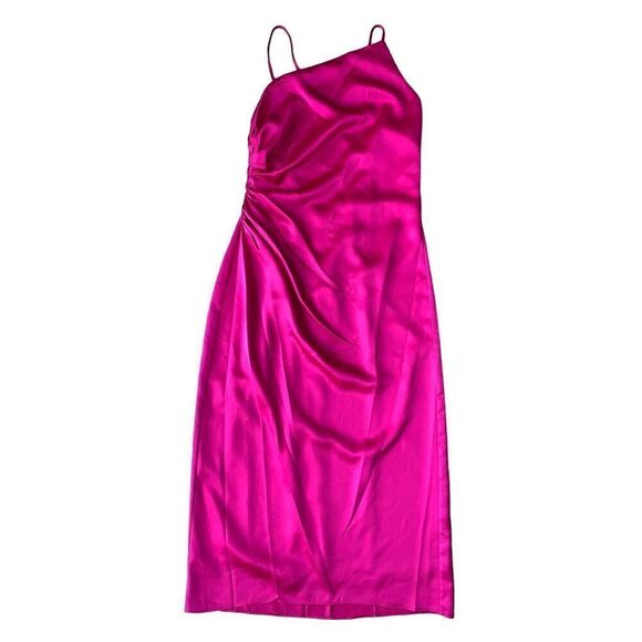 Milly Electra Satin Slip Midi Dress in Fuchsia Size 10 - Picture 9 of 16